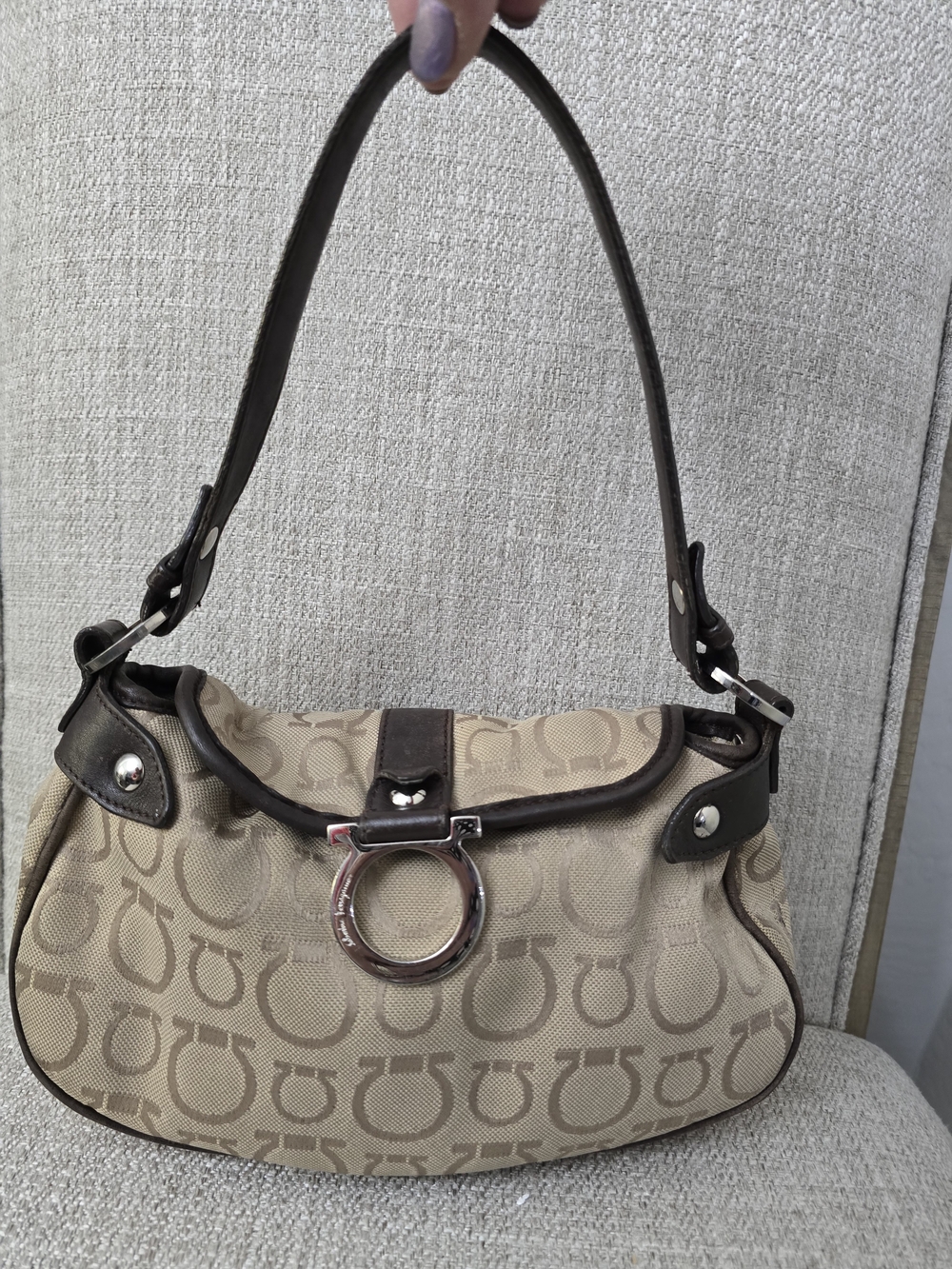 Vintage Salvatore Ferragamo Gancini Monogram Canvas Satchel Bag